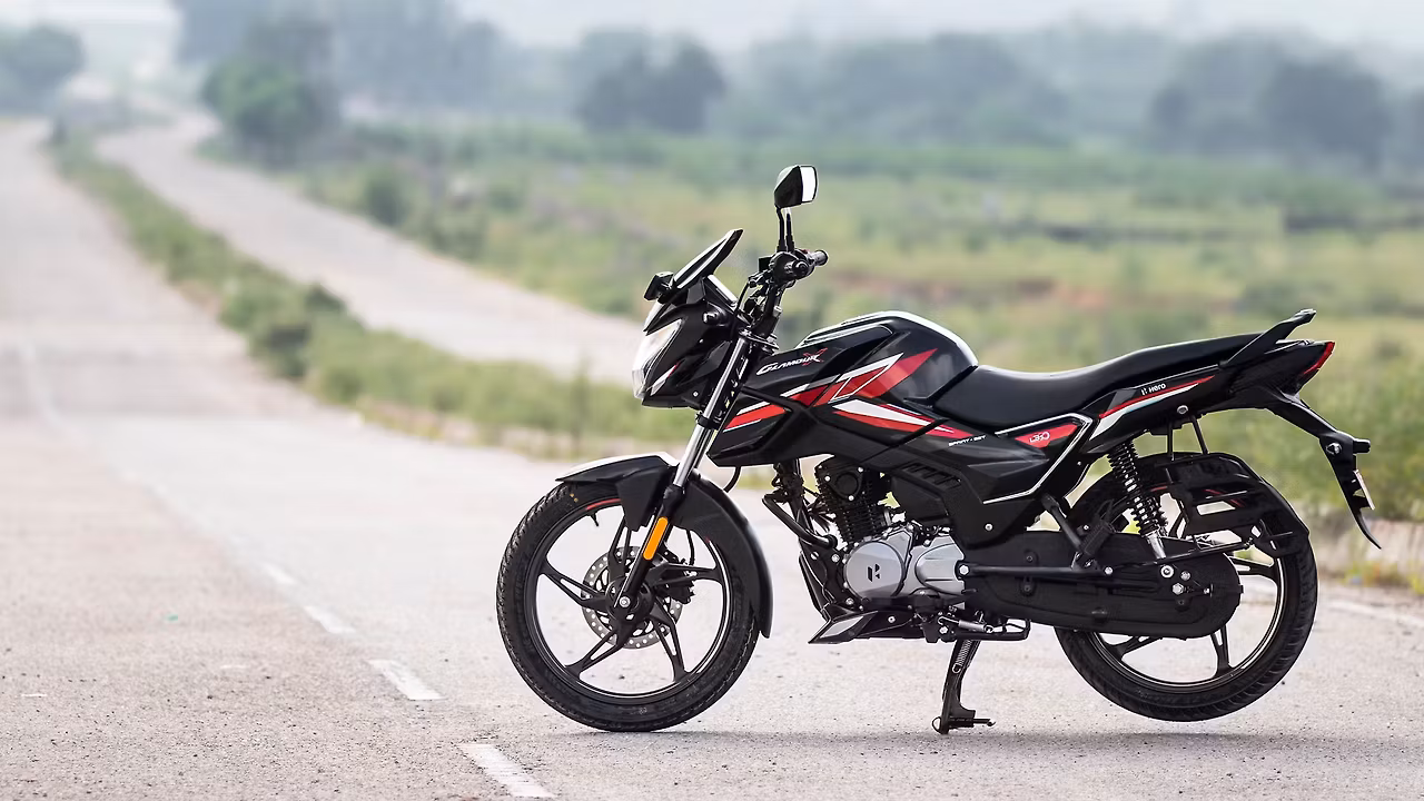 A commuter motorcycle parked on an open road